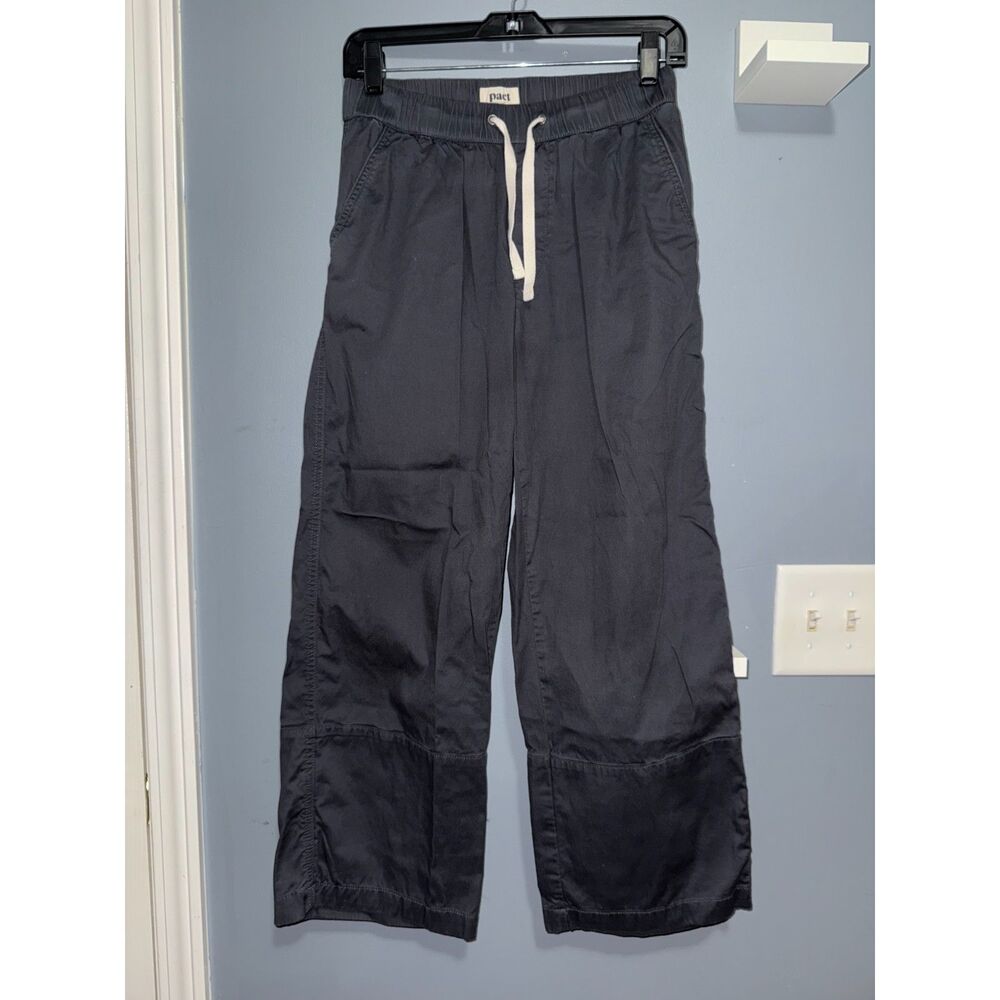 Pact Dark Grey Organic Cotton Daily Twill Wide Leg Cropped Pants | Size Small